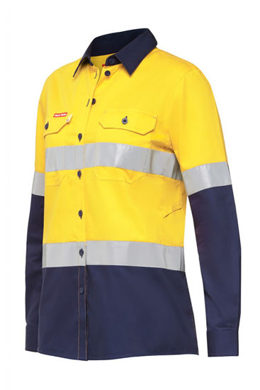 Picture of Hard Yakka Women'S Koolgear Hi-Visibility Ventilated Long Sleeve Shirt With Tape Y08220
