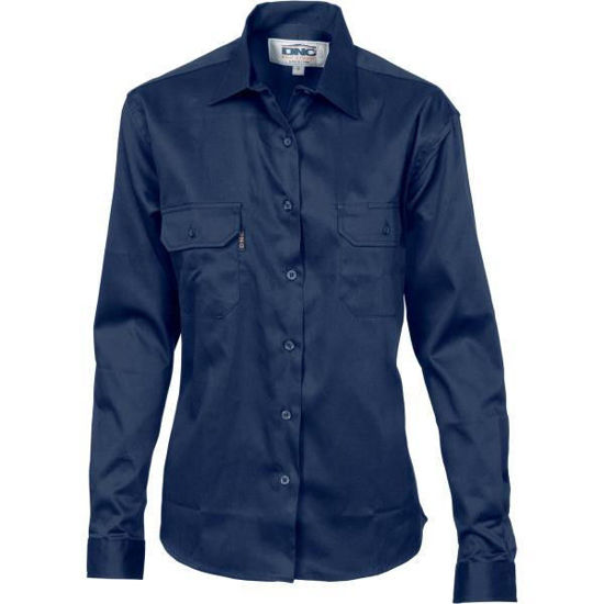 Picture of Dnc Ladies Cotton Drill Work Shirt, Long Sleeve 3232