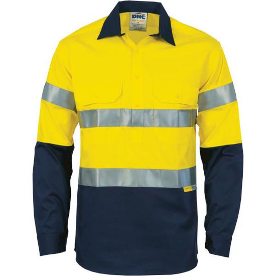 Picture of Dnc Hi-Vis Two Tone Close Front Cotton Shirt With 3M Reflective Tape, Long Sleeve 3849