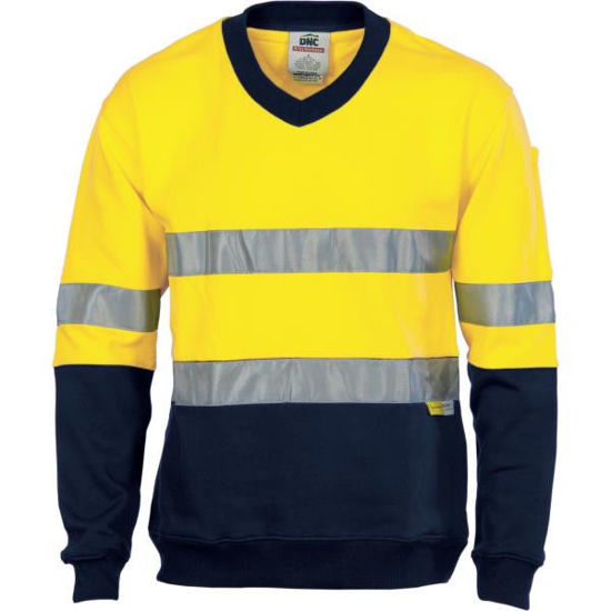 Picture of Dnc Hi-Vis Two Tone Cotton Fleecy Sweat Shirt, V-Neck With 3M Reflective Tape 3924