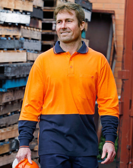 Picture of Winning Spirit Hi-Vis Cotton Two Tone L/S Safety Polo SW36