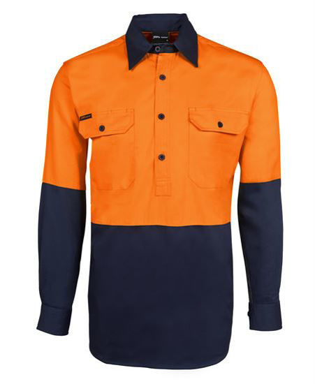 Picture of JB's wear Hi Vis Close Front Long Sleeve Shirt 190G 6HVCF